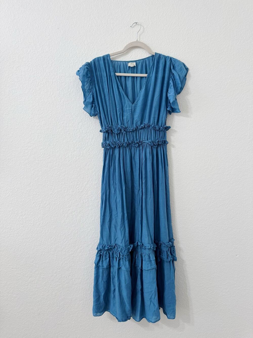 Gudalupe Blue Ruffle Tiered Boho Midi Maxi Dress Size M